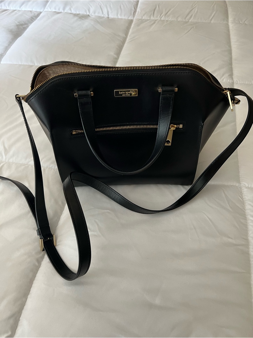 kate spade Black Leather Satchel with Gold Hardware